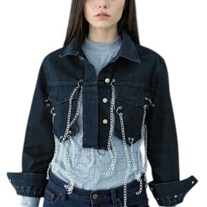 Ma Cherie Black Denim chain cut out jacket size M